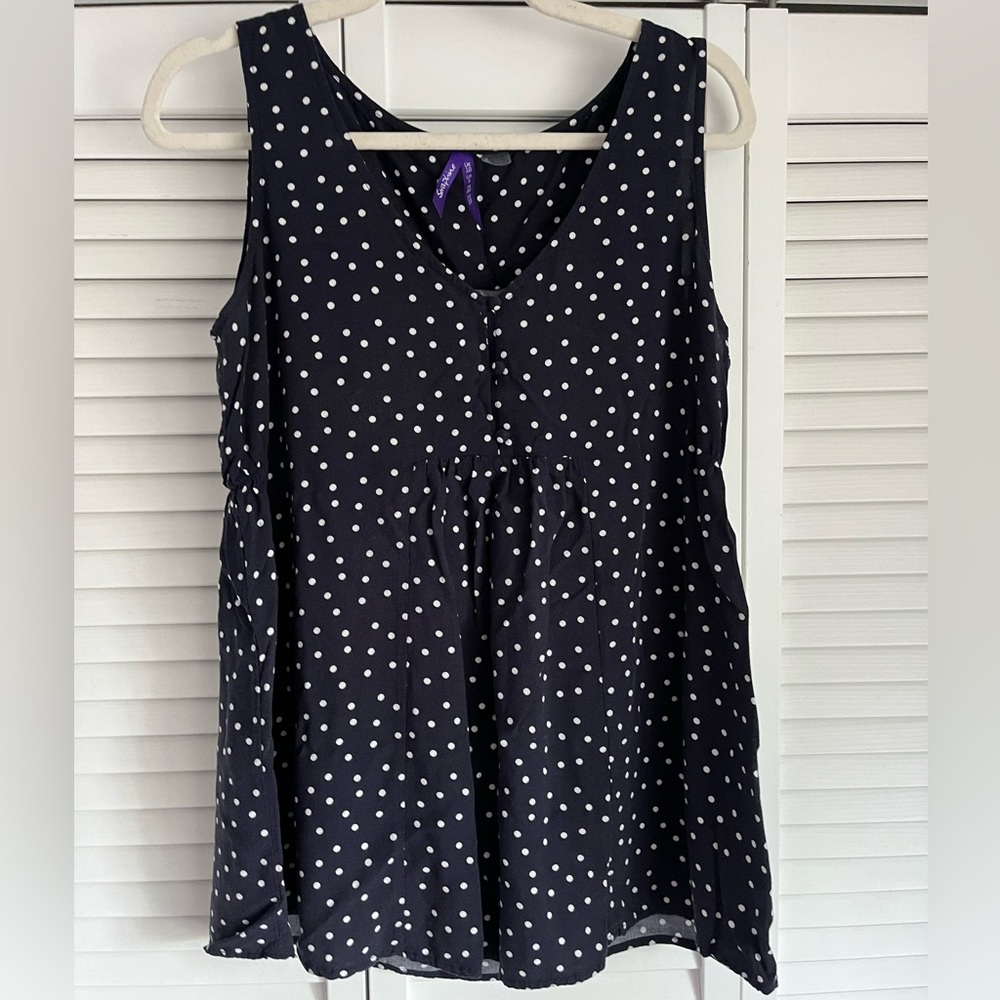 Seraphine Maternity Tank Top in Navy Blue with White Polka Dots Size US 6